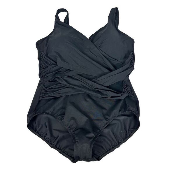 Lands End Womens Plus Size SlenderSuit Tummy Control V-neck Wrap One Piece Swims - Picture 5 of 11